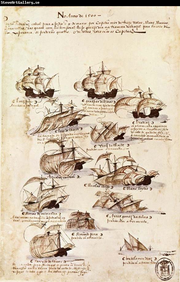 unknow artist Sedan Vasco da Gama oppnat sjovagen to Ostindiev via Gobabopps udden avseglade a fleet pa twelve vessel wonder charge of Cabral the 9 Mar 1500 in orde